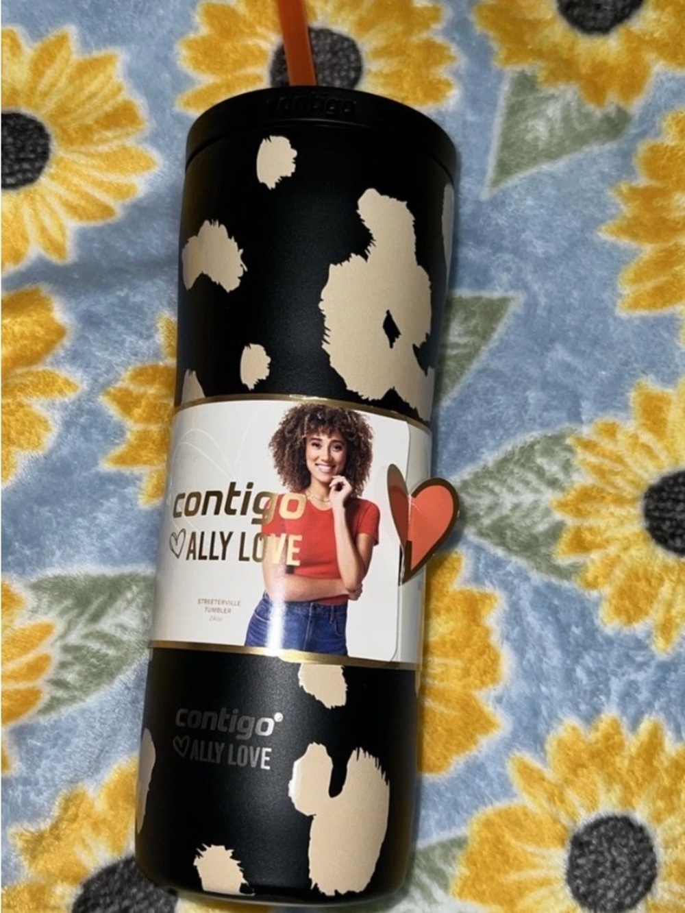 Contigo Ally Love Black and Cream Travel Tumbler with straw